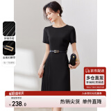 尚都比拉设计感拼接连衣裙夏季高级感气质百褶裙小个子中长裙子 雅黑色 M
