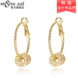 KRISTEN JUDI新款潮圆圈耳环女925银针耳扣小众麻花金色耳圈转运珠轻奢耳饰 升级款-两戴转运珠耳圈-生日礼物
