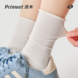 PRIMEET派米袜子秋季女薄款冰冰袜中筒袜白色堆堆袜洞洞鞋乐福鞋月子袜