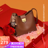 viney牛皮包包女包品牌水桶包轻奢单肩斜挎包生日礼物高级感送女友老婆