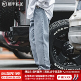 马登工装美式复古水洗丹宁牛仔裤直筒宽松阔腿裤日系休闲长裤子男春 浅蓝 31