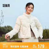 森马（Semir）棉服女设计感提花缎面国风2024冬毛领盘扣宽松外套新109724112005