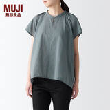 无印良品（MUJI）女式 强捻 法国袖罩衫 短袖休闲百搭衬衫 宽松衬衫 BCF50C3S 烟熏绿色 L(165/88A)