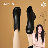 达芙妮短靴女粗跟中跟英伦风女靴新款秋冬季单靴踝靴 黑色  39 