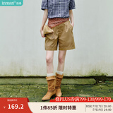 茵曼（INMAN）设计感高腰A摆休闲短裤2025夏季女装新款橡筋松紧腰遮胯直筒裤 卡其色 -18332099H M
