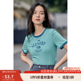 茵曼（INMAN）潮趣印花女装圆领短袖t恤修身显瘦套头短款2025夏季新款上衣 天蓝色 -18525987 S