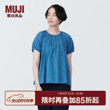 无印良品（MUJI） 女式 强捻短袖罩衫女装衬衫衬衣内搭夏季款纯棉全棉上衣BC2J8C4S 蓝色 S 155/80A