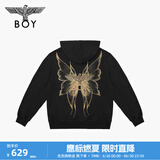 BOY LONDON【金色蝴蝶】秋冬男女同款长袖宽松针织连帽卫衣N04022 黑色 S