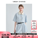 VEGA CHANG工装连体短裤女夏2025新款小个子显瘦高级感连身衣裤 蓝色 M