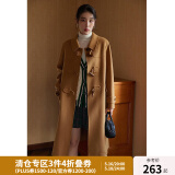 独束大码女装学院风牛角扣双面呢大衣女冬季新款微胖mm中长款外套 驼色 M