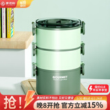 家佰利304不锈钢保温饭盒多层小学生送饭餐盒上班族便携可微波炉加热 三层绿色2.2L（带勺）