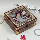 平遥非遗漆器首饰盒螺钿掐铜丝镶嵌鲍鱼贝壳中国风精致木质收纳盒 高定20盒-酒红-孔雀开屏 [赠锁+收藏证+礼盒+