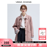 VEGA CHANG皮衣女款2025年新款春秋美式复古中长款PU皮外套 橡皮粉 S
