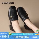 意尔康女鞋闰六月送礼方头乐福鞋复古英伦风通勤单鞋女 13380W黑色 38