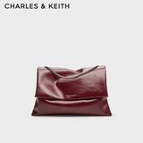 CHARLES&KEITH大容量纯色链条邮差包单肩腋下包包女包婚包生日礼物CK2-20271514 Burgundy葡萄酒红色 大包