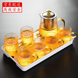 瓷牌茗茶具（cipaiming teaset） 透明玻璃茶具整套套装家用功夫茶壶茶杯会客泡茶器 金盖雅致锤纹杯7件套+小长方盘
