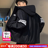 阿迪达斯（adidas）官网男装夹克 25夏新款运动服时尚风衣快干透气休闲梭织连帽外套 经典黑/简约时尚/薄款热推 M 【170-175cm/130-140斤】