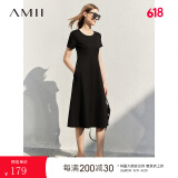 AMII法式复古a字连衣裙女年夏季新款赫本风显瘦圆领修身裙子 黑色 （建议拍大一码） 155/80A/S