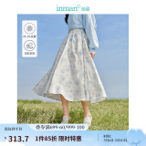 茵曼（INMAN）法式碎花高级感2025夏女新款休闲中长吊带连衣裙子 白底蓝花半身裙-18412674 XL