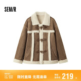 森马（Semir）外套女牛角扣翻领宽松文艺2024冬季仿麂皮仿兔毛夹克109724108011