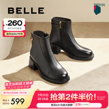 百丽（Belle）擦色时装靴女商场同款真皮粗跟增高短靴B8F1DDD4 黑色-单里 36 (230mm)