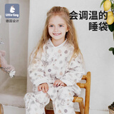 little tiny宝宝纯棉睡袋婴儿恒温秋冬款夹棉儿童春季加厚睡衣四季大童防踢被 雪兔仙境（18-22℃）纯棉中厚 S码（建议身高60-80cm）