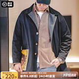 马登工装美式休闲撞色巴尔玛肯风衣男重磅宽松中长款大衣外套秋季 藏青色 M