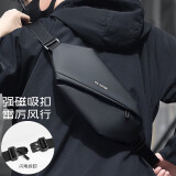 袋鼠磁吸扣斜挎包男士胸包腰包骑行单肩背包运动手机包 黑色【升级磁吸版】