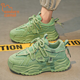 东方骆驼男鞋春季2026新款小众增高运动跑步厚底大头休闲舒适老爹潮鞋子男 绿色 42