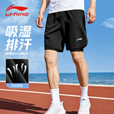 李宁运动跑步短裤男夏季假两件带内衬速干健身篮球二合一沙滩裤 黑色（舒适内衬-速干透气） L
