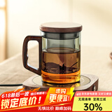 忆壶茶（YIHUTEA） 泡茶杯茶水分离玻璃杯办公室茶道喝茶杯子男士个人专用高档水杯 【黑色】加厚泡茶杯+55℃保温垫
