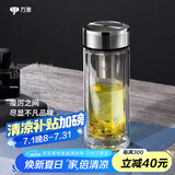 万象（WANXIANG）双层玻璃杯大容量高颜值简约商务泡茶杯带盖高硼硅玻璃杯车载便携 V49RL-钛银色 480ml
