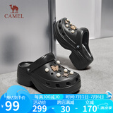 骆驼（CAMEL）洞洞鞋女时尚DIY鞋花休闲凉鞋显高凉拖鞋 L25M071023 黑色 38-39