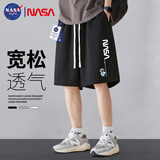 NASA GISS短裤男薄款运动篮球裤子宽松大码休闲五分沙滩裤 黑色 5XL