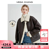 VEGA CHANG皮毛一体外套女秋冬韩版宽松加厚毛绒皮衣外套ins潮 深栗棕 S