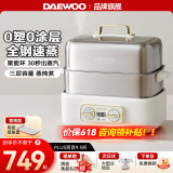 大宇（DAEWOO）【国家补贴 0塑料0涂层】食品级不锈钢电蒸锅双层家用蒸汽锅多功能电炖锅预约S30 18L 【陶瓷鱼盘套装】(锅+蒸鱼盘）