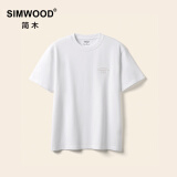 SIMWOOD/简木【标准宽松 】310g基础纯色重磅打底圆领短袖t恤SN120088 白色（左胸绣花） L （建议131-145斤）