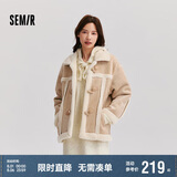 森马（Semir）外套女牛角扣翻领宽松文艺2024冬季仿麂皮仿兔毛夹克109724108011