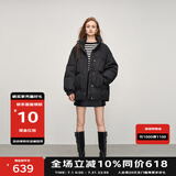 BASIC HOUSE/百家好短款立领轻薄白鸭绒羽绒服女2024冬季新款抽绳设计面包服 黑色 M