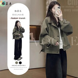 维菲乐（WEIFEILE）大码女装外套休闲套装秋冬新款胖mm夹克高级感显瘦牛仔裤两件套 军绿外套+牛仔裤【套装】 XL  建议120-140斤