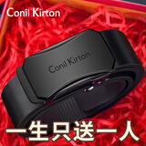 Conil Kirton皮带男士青年自动内扣腰带休闲真牛皮裤带生日礼物送老公男友父亲 致典款黑色 110cm （130-150斤）