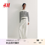 H&M女装毛针织衫夏季慵懒风圆领长袖打底衫短款外套0579541 白色/黑色条纹 L 170/104