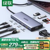 绿联Type-C扩展坞四屏异显雷电4拓展坞USB-C转DP/HDMI/VGA多屏扩展4K分屏扩展通用荣耀华为电脑手机MST