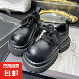 大头厚底松糕增高粗跟小皮鞋子女英伦风2025春秋新款爆款单鞋圆头 黑色 36 (230mm)