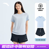 安踏速干运动套装女士夏季款透气健身跑步体育中考专用瑜伽跳操衣服 【防走光套装】冰凉蓝7205-4 S/160