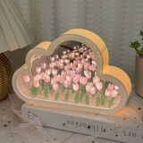 结盟者云朵镜子郁金香小夜灯diy手工花海生日礼物送女生闺蜜情人节 云朵镜子【熏衣紫】开灯花海关灯镜子 20朵花海材料包【AG13电子款】