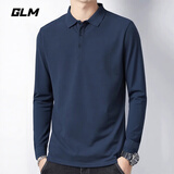 GLM长袖t恤男春秋季翻领长袖polo衫男简约运动上衣打底衫男装藏青XL