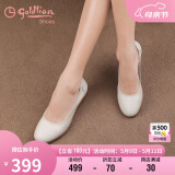 金利来（goldlion）女鞋坡跟皮鞋时尚圆头牛皮浅口一脚蹬单鞋女 G662320016米白39