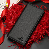 稻草人钱包男长款头层牛皮钱夹子青年潮男士韩版薄款钱包商务皮夹 超薄款-黑色