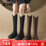 ZHR长筒靴女过膝皮带扣便捷拉链皮靴增高显瘦女靴女鞋加绒保暖骑士靴 黑色（BL316A-简约款-加绒） 37